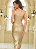Adyce 2023 Summer Women Gold Bodycon Bandage Dress Sexy Tank Sleeveless Hollow Out Evening Club Celebrity Party Maxi Dresses