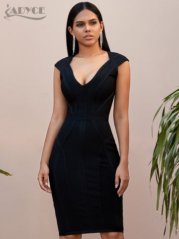 Adyce 2023 Summer Women Green Black V Neck Sleeveless Bodycon Club Bandage Dress Sexy Tank Celebrity Runway Party Lady Dress