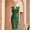 Adyce 2023 Summer Women Green Ruffles Midi Bodycon Bandage Dress Sexy V Neck Sleeveless Evening Club Party Lady Wrap Dresses