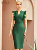 Adyce 2023 Summer Women Green Ruffles Midi Bodycon Bandage Dress Sexy V Neck Sleeveless Evening Club Party Lady Wrap Dresses
