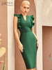 Adyce 2023 Summer Women Green Ruffles Midi Bodycon Bandage Dress Sexy V Neck Sleeveless Evening Club Party Lady Wrap Dresses