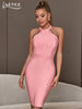 Adyce 2023 Summer Women Halter Hollow Out Bodycon Bandage Dress Pink Sleeveless Sexy Night Club Celebrity Runway Party Dress