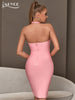 Adyce 2023 Summer Women Halter Hollow Out Bodycon Bandage Dress Pink Sleeveless Sexy Night Club Celebrity Runway Party Dress