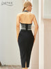 Adyce 2023 Summer Women Halter Sleeveless V Neck Black Bandage Dress Sexy Pearls Club Celebrity Runway Party Bodycon Dresses