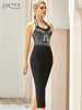 Adyce 2023 Summer Women Halter Sleeveless V Neck Black Bandage Dress Sexy Pearls Club Celebrity Runway Party Bodycon Dresses