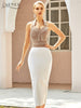Adyce 2023 Summer Women Halter Sleeveless V Neck Black Bandage Dress Sexy Pearls Club Celebrity Runway Party Bodycon Dresses