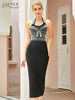 Adyce 2023 Summer Women Halter Sleeveless V Neck Black Bandage Dress Sexy Pearls Club Celebrity Runway Party Bodycon Dresses