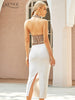 Adyce 2023 Summer Women Halter Sleeveless V Neck Black Bandage Dress Sexy Pearls Club Celebrity Runway Party Bodycon Dresses