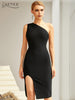 Adyce 2023 Summer Women One Shoulder Bodycon Bandage Dress Sexy Sleeveless Black Midi Celebrity Evening Runway Party Dresses