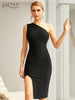 Adyce 2023 Summer Women One Shoulder Bodycon Bandage Dress Sexy Sleeveless Black Midi Celebrity Evening Runway Party Dresses
