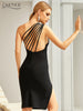 Adyce 2023 Summer Women One Shoulder Bodycon Bandage Dress Sexy Sleeveless Black Midi Celebrity Evening Runway Party Dresses