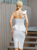 Adyce 2023 Summer Women One Shoulder Bodycon Bandage Dress Sexy White Ruffles Hollow Out Club Celebrity Runway Party Dresses
