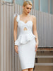 Adyce 2023 Summer Women One Shoulder Bodycon Bandage Dress Sexy White Ruffles Hollow Out Club Celebrity Runway Party Dresses
