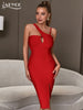 Adyce 2023 Summer Women Red Sleeveless Bodycon Bandage Dress Sexy Hollow Out Lady Knee Length Midi Evening Club Party Dress