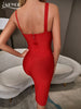 Adyce 2023 Summer Women Red Sleeveless Bodycon Bandage Dress Sexy Hollow Out Lady Knee Length Midi Evening Club Party Dress