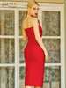 Adyce 2023 Summer Women Red Strapless Ruffles Bandage Dress Sexy Sleeveless Diamonds Midi Club Celebrity Evening Party Dress