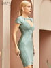 Adyce 2023 Summer Women Short Sleeve Bodycon Bandage Dress Sexy Hollow Out Evening Night Club Celebrity Runway Party Dresses