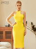 Adyce 2023 Summer Women Strapless Yellow Bodycon Bandage Dress Sexy Sleeveless Halter Celebrity Evening Runway Party Dresses
