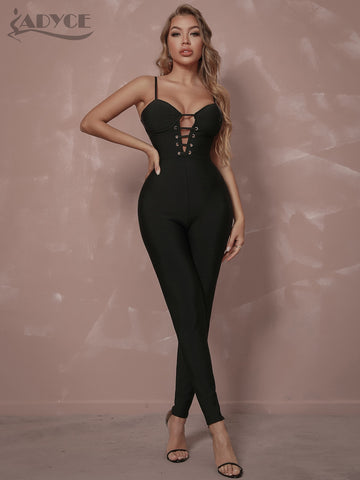 Adyce 2023 Summer Women V Neck Bodycon Bandage Jumpsuits Sexy Tank Sleeveless & Long Pants Party Outwear Rompers Jumpsuits