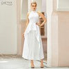 Adyce 2023 Summer Women White Backless Bandage 2 Two Pieces Sets Sexy Hater Ruffles Club Celebrity Runway Party Casual Sets
