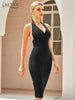 Adyce 2023 Summer Women White Black Bodycon Bandage Dress Sexy Sleeveless Halter Midi V Neck Celebrity Runway Party Dresses