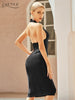 Adyce 2023 Summer Women White Black Bodycon Bandage Dress Sexy Sleeveless Halter Midi V Neck Celebrity Runway Party Dresses