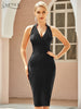Adyce 2023 Summer Women White Black Bodycon Bandage Dress Sexy Sleeveless Halter Midi V Neck Celebrity Runway Party Dresses