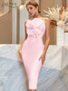 Adyce 2023 Summer Women White Sleeveless Bandage Dress Sexy Strapless Ruffles Pink Midi Club Celebrity Runway Party Dresses