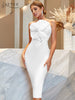 Adyce 2023 Summer Women White Sleeveless Bandage Dress Sexy Strapless Ruffles Pink Midi Club Celebrity Runway Party Dresses
