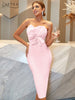 Adyce 2023 Summer Women White Sleeveless Bandage Dress Sexy Strapless Ruffles Pink Midi Club Celebrity Runway Party Dresses