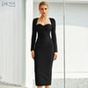 Adyce 2023 Winter Black Long Sleeve Bodycon Bandage Dress Sexy Strapless Wine Red Midi Celebrity Evening Runway Party Dress