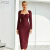Adyce 2023 Winter Black Long Sleeve Bodycon Bandage Dress Sexy Strapless Wine Red Midi Celebrity Evening Runway Party Dress