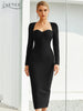 Adyce 2023 Winter Black Long Sleeve Bodycon Bandage Dress Sexy Strapless Wine Red Midi Celebrity Evening Runway Party Dress