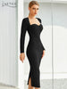 Adyce 2023 Winter Black Long Sleeve Bodycon Bandage Dress Sexy Strapless Wine Red Midi Celebrity Evening Runway Party Dress