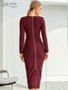 Adyce 2023 Winter Black Long Sleeve Bodycon Bandage Dress Sexy Strapless Wine Red Midi Celebrity Evening Runway Party Dress