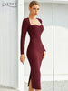 Adyce 2023 Winter Black Long Sleeve Bodycon Bandage Dress Sexy Strapless Wine Red Midi Celebrity Evening Runway Party Dress