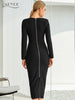 Adyce 2023 Winter Black Long Sleeve Bodycon Bandage Dress Sexy Strapless Wine Red Midi Celebrity Evening Runway Party Dress