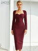 Adyce 2023 Winter Black Long Sleeve Bodycon Bandage Dress Sexy Strapless Wine Red Midi Celebrity Evening Runway Party Dress