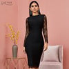 Adyce 2023 Winter Lace Long Sleeve Bandage Dress Women Sexy Hollow Out Black Club Midi Celebrity Evening Party Dress Vestido