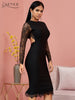 Adyce 2023 Winter Lace Long Sleeve Bandage Dress Women Sexy Hollow Out Black Club Midi Celebrity Evening Party Dress Vestido