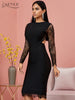 Adyce 2023 Winter Lace Long Sleeve Bandage Dress Women Sexy Hollow Out Black Club Midi Celebrity Evening Party Dress Vestido