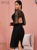 Adyce 2023 Winter Lace Long Sleeve Bandage Dress Women Sexy Hollow Out Black Club Midi Celebrity Evening Party Dress Vestido
