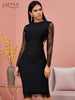 Adyce 2023 Winter Lace Long Sleeve Bandage Dress Women Sexy Hollow Out Black Club Midi Celebrity Evening Party Dress Vestido