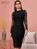 Adyce 2023 Winter Lace Long Sleeve Bandage Dress Women Sexy Hollow Out Black Club Midi Celebrity Evening Party Dress Vestido
