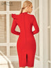 Adyce 2023 Winter Red Long Sleeve Club Bodycon Bandage Dress Sexy Women Ruffles Knee Length Celebrity Evening Party Dresses