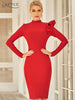 Adyce 2023 Winter Red Long Sleeve Club Bodycon Bandage Dress Sexy Women Ruffles Knee Length Celebrity Evening Party Dresses