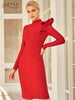 Adyce 2023 Winter Red Long Sleeve Club Bodycon Bandage Dress Sexy Women Ruffles Knee Length Celebrity Evening Party Dresses