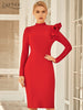 Adyce 2023 Winter Red Long Sleeve Club Bodycon Bandage Dress Sexy Women Ruffles Knee Length Celebrity Evening Party Dresses