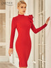 Adyce 2023 Winter Red Long Sleeve Club Bodycon Bandage Dress Sexy Women Ruffles Knee Length Celebrity Evening Party Dresses