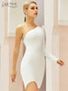 Adyce 2023 Winter White One Shoulder Long Sleeve Bodycon Bandage Dress Sexy Women Mini Club Celebrity Runway Party Dress